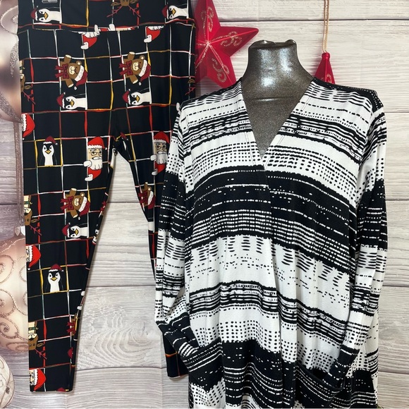 LuLaRoe 3XL Caroline cardigan with TC2 Christmas leggings - Picture 2 of 15